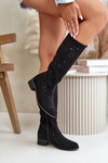 Women's Suede Boots with Lacing Black Tanive