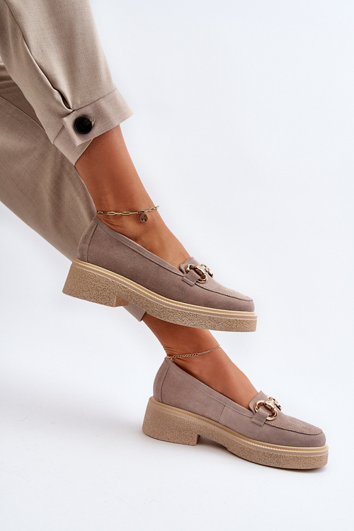 Mokasyny Zamszowe Damskie Ozdoba Zazoo 3429 Cappuccino