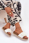 Womens Platform Slippers With Decorative Flowers White Tessara