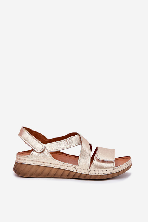 Leather Women's Sandals With Velcro Maciejka L6848-25 Gold