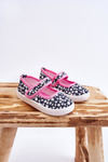 Children's Velcro Ballerinas In Print Navy Blue And Pink Selah