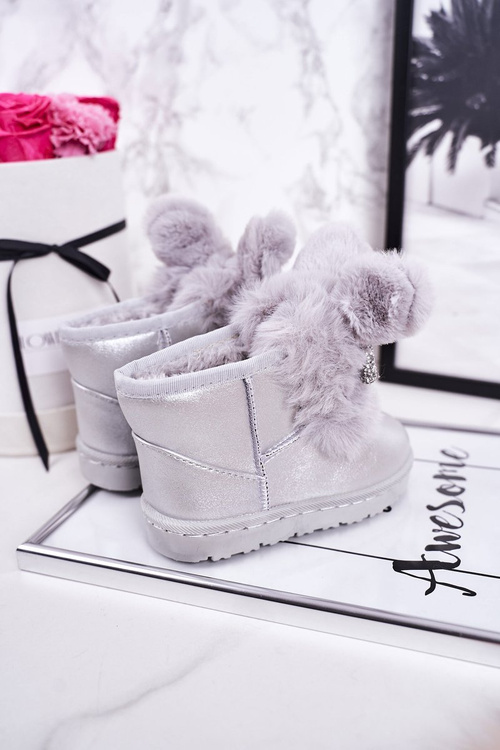 Children's Snow Boots Insulated With Fur With Ears Silver Bunny