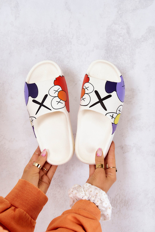 Printed Rubber Slippers White Monsters