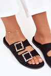 Slides With Buckles On Flat Heel Black Tovira