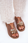 Ladies Sandals On Flat Heel With Decoration S.Barski KV27-001 Dark Beige