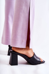 Leather Classic Slippers On High Heel Black Talena