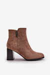 Warm Eco Suede Women's Ankle Boots With Heel Zip Fastening Brown Erillia