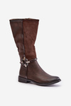 Insulated Boots On Flat Heel With Decorative Buckle Brown Leatharia