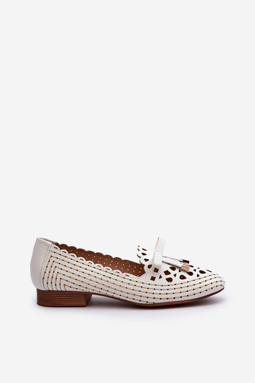 White Women's Cutout Ballerina Flats with Bow Nestavia