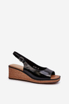 Women's Patent Leather Wedge Sandals Sergio Leone SK301 Black