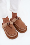 Women's slippers with fur and embroidery brown Perivelle
