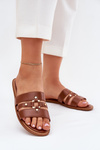 Flat Ladies Sandals With Golden Detail Camel Noroti