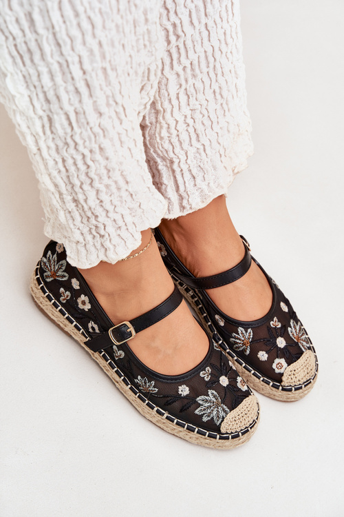 Mesh Espadrilles With Embroidery On Platform Black Laxisa