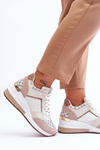 Sneakersy Buty Sportowe Damskie Koturn Biało-Beżowe Nomera