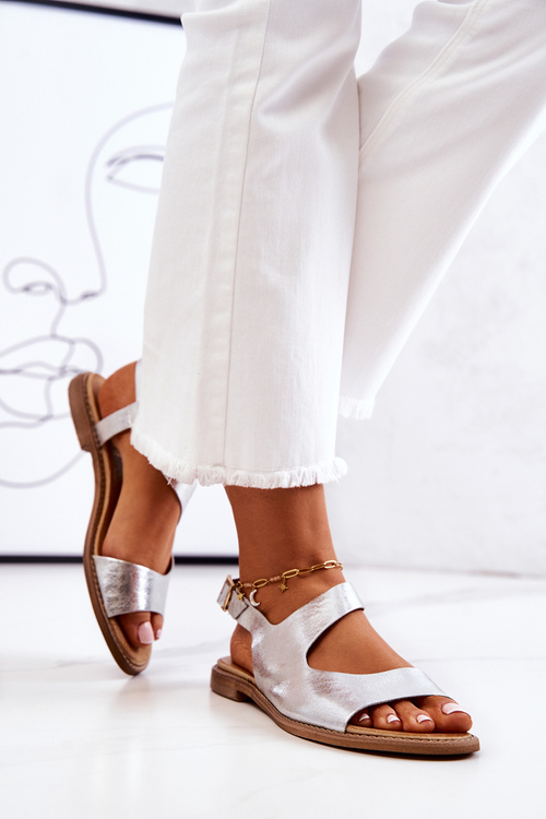 Leather Buckle Sandals Lewski 3041 Silver