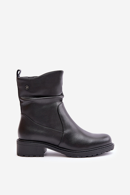 Damskie Botki Z Marszczeniem Skóra Naturalna Ocieplane Vinceza 66714 Czarne