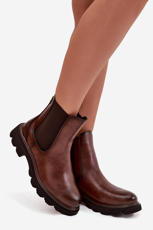 Women's winter ankle boots with zipper brown Rivelia