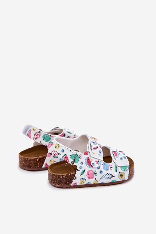 Dziecięce Sandałki Korkowa Podeszwa Klamry Owoce Białe Thessa