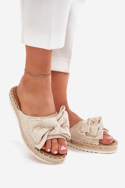 Women's Platform Sandals With Braiding And Bow Beige Alpireda