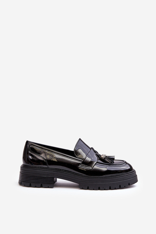 Loafers With Fringes Lacquered Shoes Black Velenase