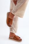 Zazoo 50101 Women's Leather Platform Slides Brown