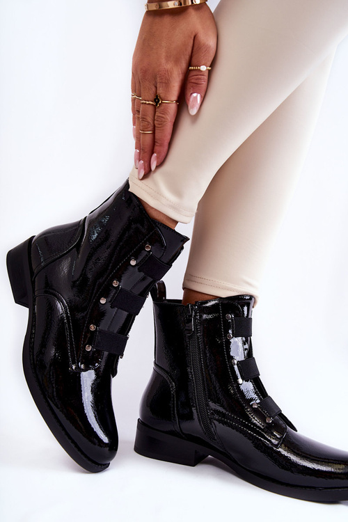 Lacquered Warm Boots On Flat Heel Black Geira