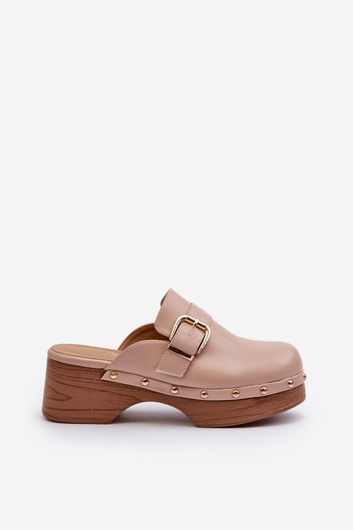 Women's Beige Slippers Clogs with Buckle Seprilla