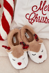 Christmas Women's Slippers With Reindeer Motif Furry Beige Orsella