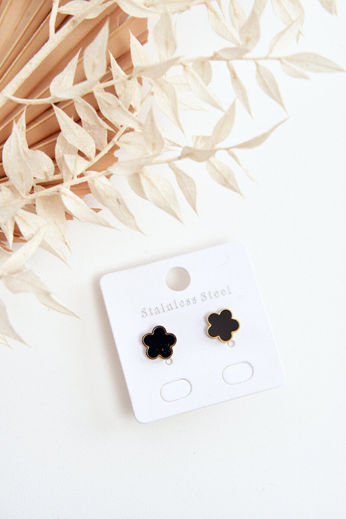 Delicate Earrings Flowers Black and Gold