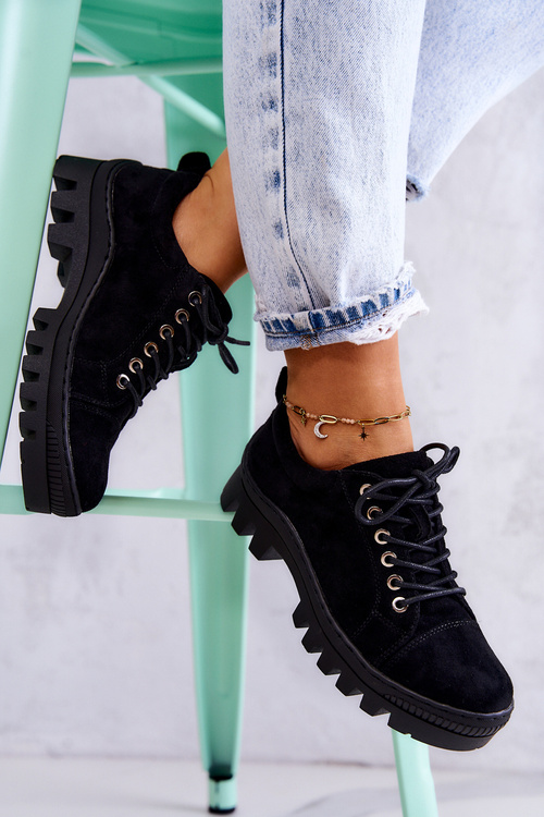 Women's Suede Shoes Tied Black Mayson