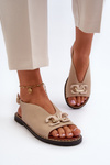 Women's Flat Heel Sandals with Beige Ornament Loraeleh