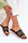 Flat Women's Sandals With Gold Detail Black Noroti