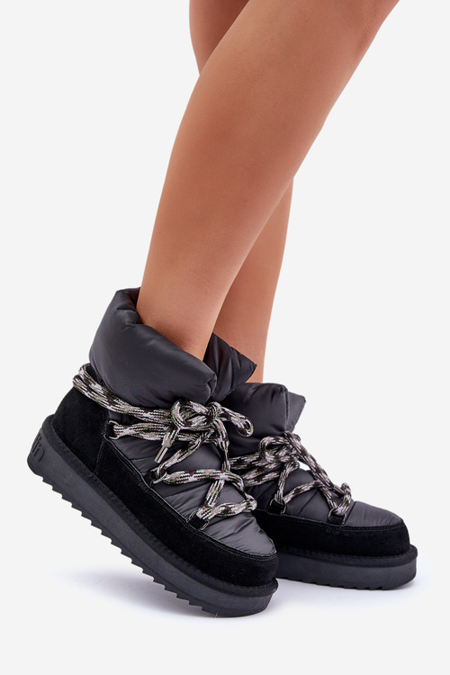 Suede Snow Boots Women With Thick Lacing D.Franklin DFSH375003 Black