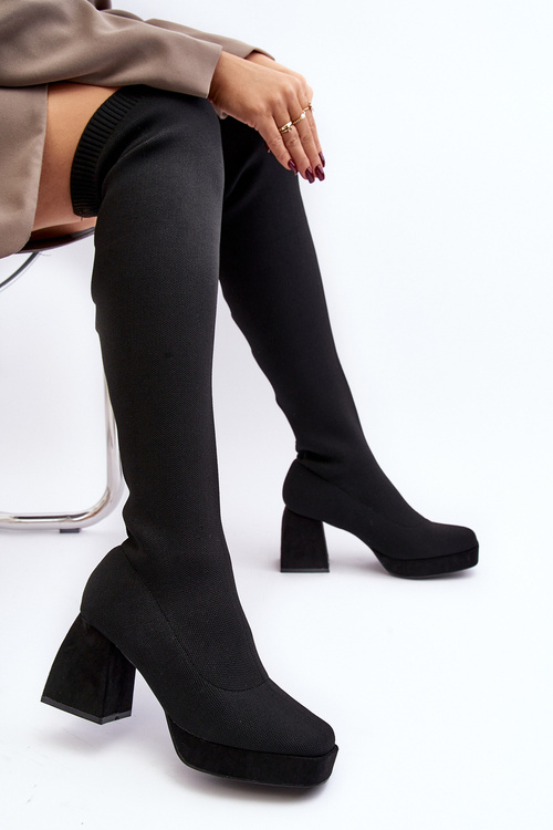 Women's black over-the-knee boots with platform and heel Manaliis