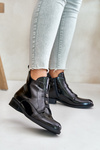 Lacquered Ankle Boots With Zipper Insulated Flat Heel S.Barski HY42-717 Black