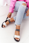 Leather Sandals With Drawstring S.Barski 934-19 Silver