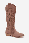 Perforated Women's Knee-high Block Heeled Boots Beige Fioris