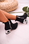 Women's Boots On Silver Block Heel Suede Black Norah