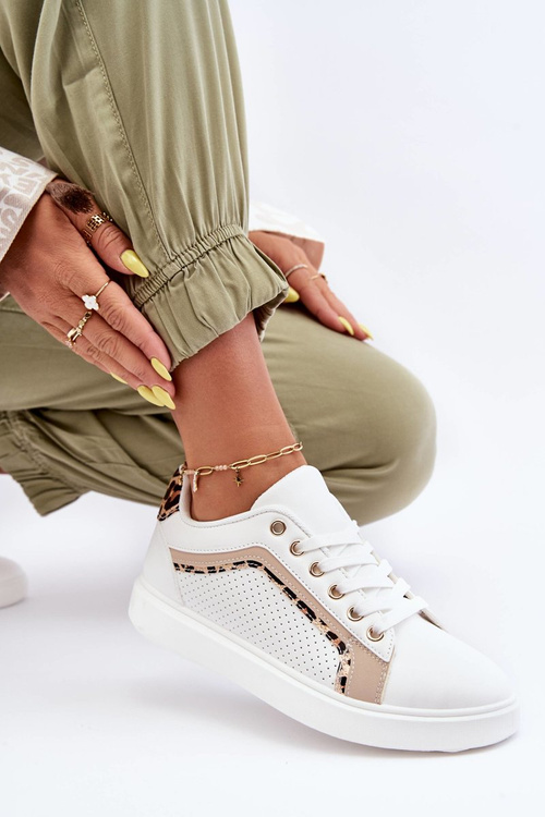 Buty Sportowe Klasyczne Damskie Biało-Beżowe Amaranti 2086