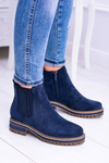 Navy Blue Women's Flat Heel Gravis Stiletto Boots