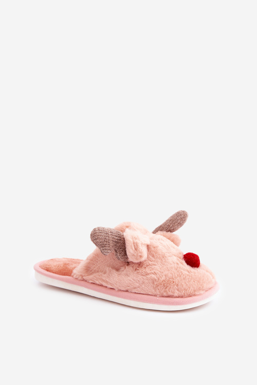 Women Fur Slippers With Reindeer Motif Pink Sennalith