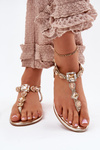 Women's sandals on flat heels with crystals gold Fiolalia