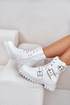 Eco Leather Ankle Boots Workers With Buckles White Serizia