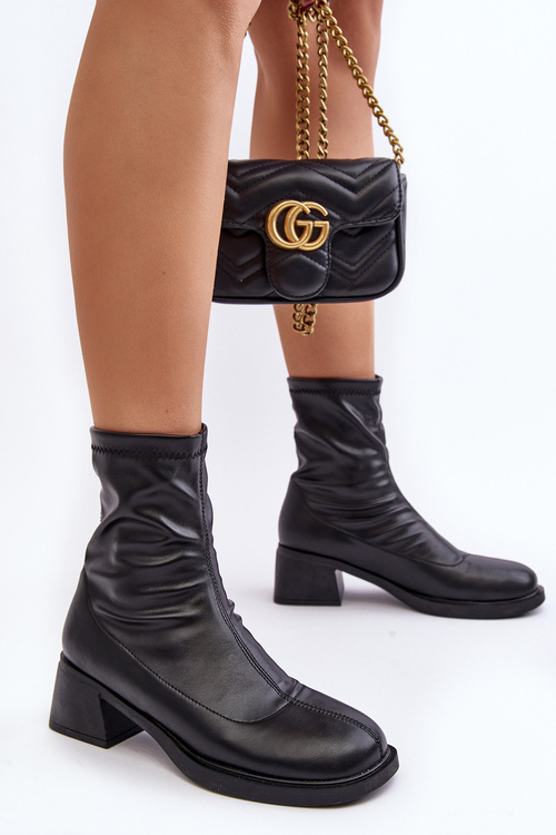 Botki Damskie Niski Obcas Klocek Czarne Aphroteia 23BT35-6449