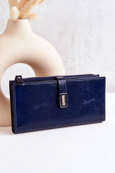 Large Leather Wallet With Magnet Navy Nereva