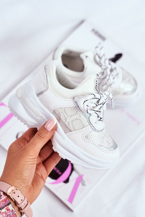 Children's Sports Shoes with Snake Pattern White and Silver Matilda