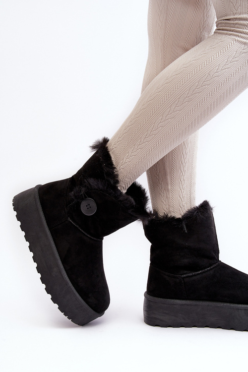Women's Platform Snow Boots with Fur Black Wikasem