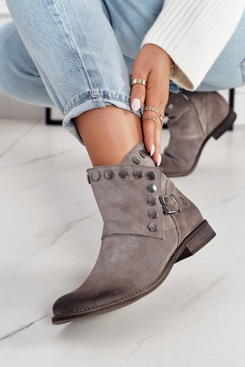 Women's Suede Boots With a Buckle Exquisite 1198 Cappuccino