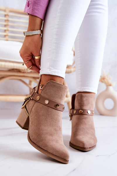 Suede Women's Boots With Chains Dark Beige Tracy