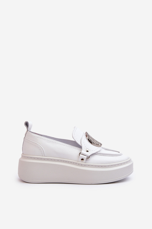 White Leather Loafers with Ornament Zazoo 3486